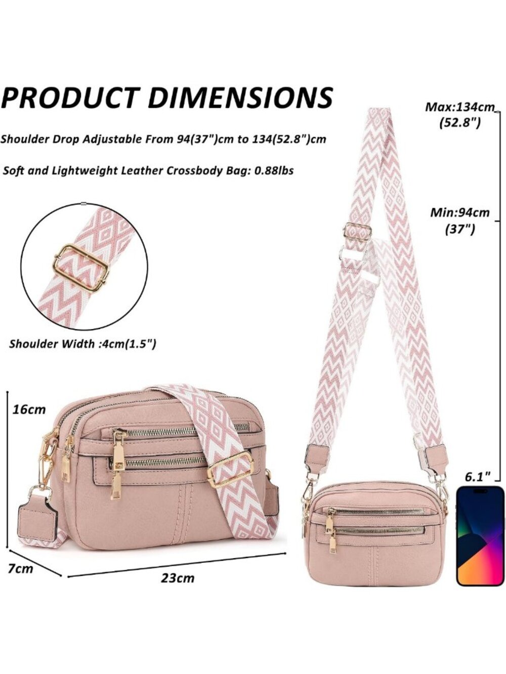 Stylish Vegan Leather Crossbody Bag for Women - 6-Pocket Travel Purse & Gift - Picture 3 of 7